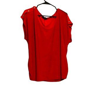 Minette Womens Blouse Red Scoop Neck Short Sleeve Shoulder Button Large‎ Top OS